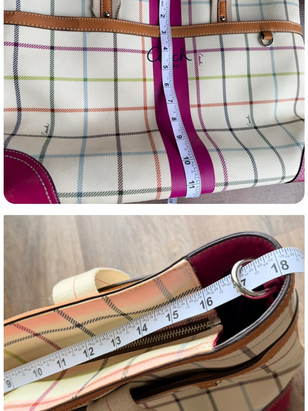 COACH | Heritage Stripe Tattersall Plaid Tote | Plaid Shoulder Bag | Travel Tote - Picture 17 of 17